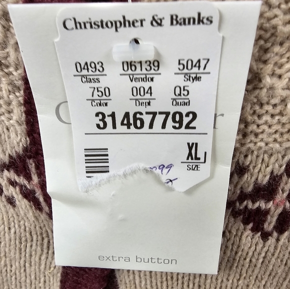 Vtg 80’s Christopher & Banks Tan Wool Ramie Embroidery Bird Cardigan Sz XL - Picture 6 of 9